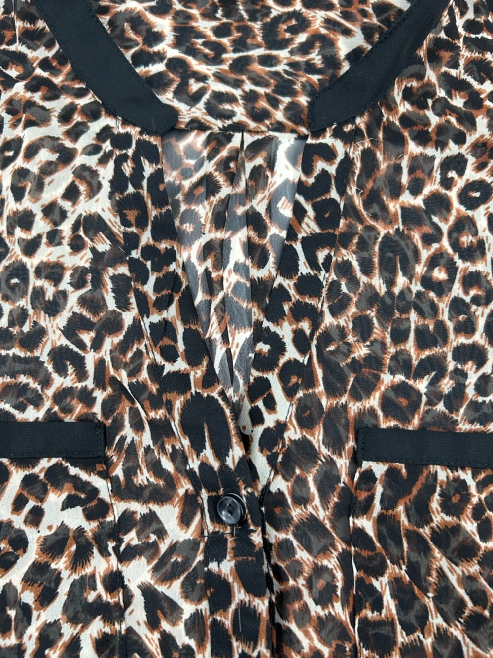 Leopard Print Sheer Olive & Oak Button-Up Top in Brown and Black M - Picture 4 of 9